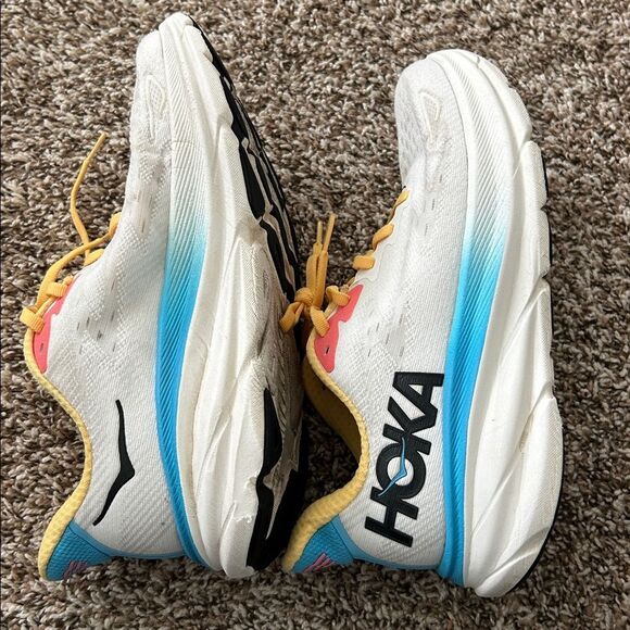 Hoka One One Clifton 9 White and Yellow Athletic Shoes - Picture 8 of 15